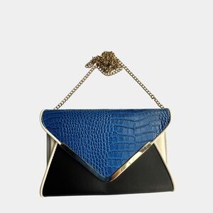Colorblock Croc Embossed Envelope Clutch w/ Gold Chain Strap